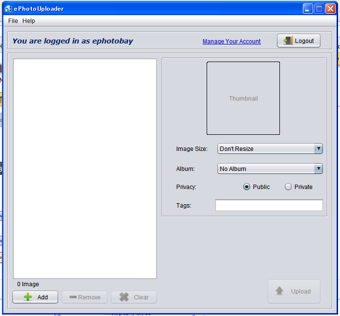 EPhoto Uploader Screenshot